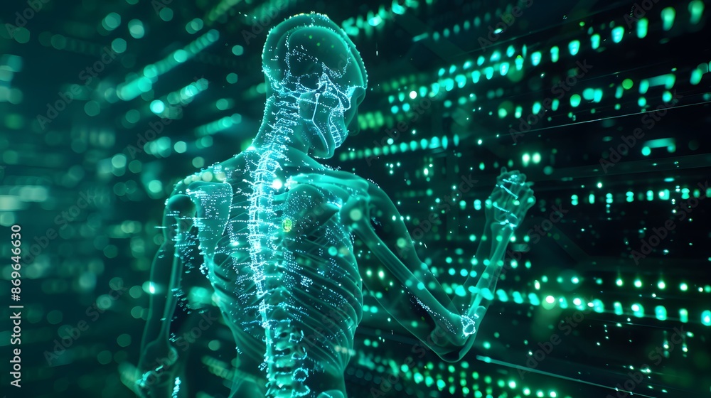 A digital illustration of a human skeleton overlaid with data points, representing medical technology and digital healthcare. A digital illustration of a human skeleton overlaid with data points, representing medical technology and digital healthcare.