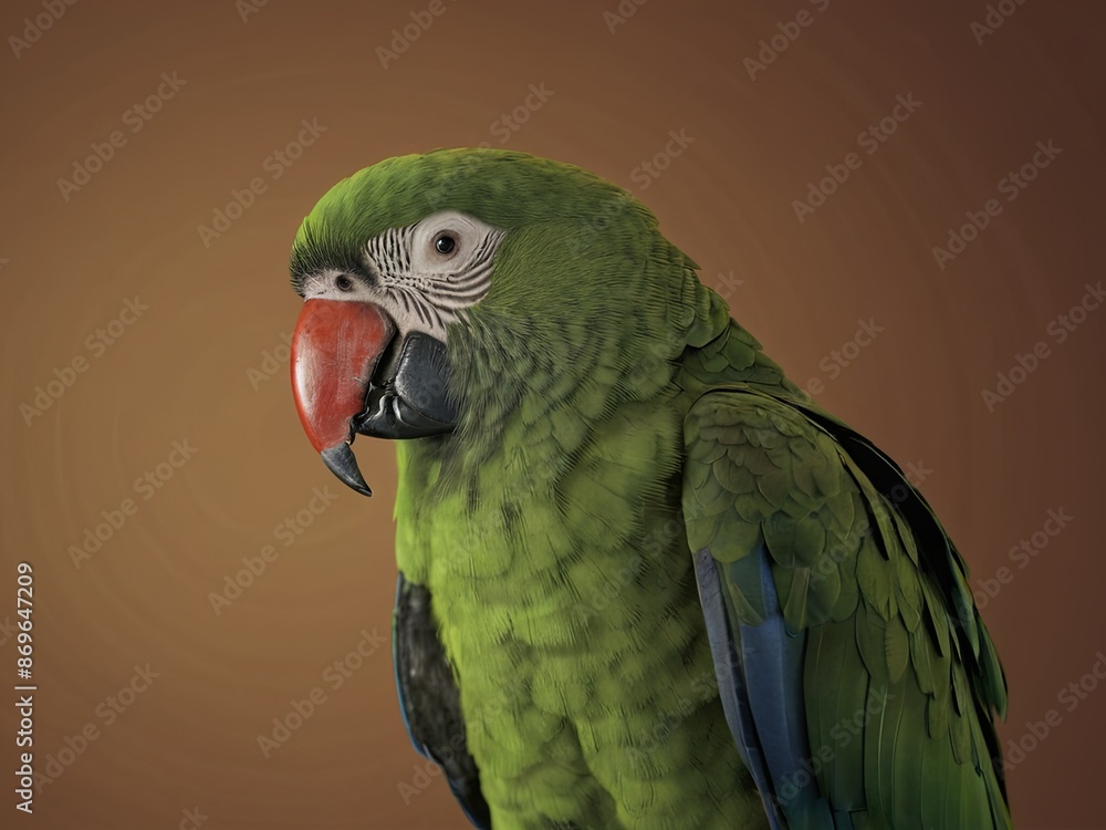 Fototapeta premium Close-up of a green macaw with a vibrant red beak