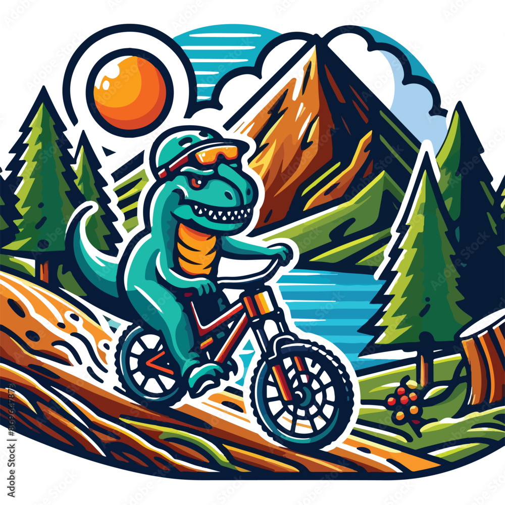dinosaur riding a bike with mountain
dinosaur riding a bike with mountain