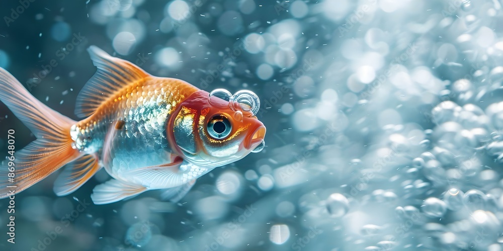 Goldfish in tank with bubbles and spitting water. Concept Underwater Photography, Goldfish Tank, Bubbles, Spitting Water Goldfish in tank with bubbles and spitting water. Concept Underwater Photography, Goldfish Tank, Bubbles, Spitting Water