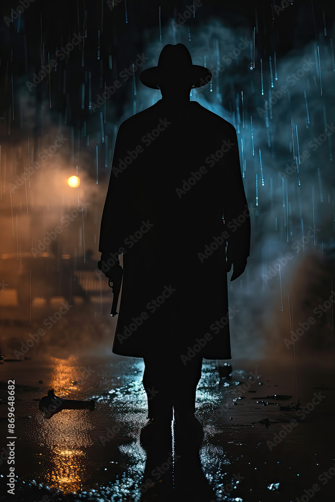 epic Silhouette of a Mysterious Man Standing with Hat epic Silhouette of a Mysterious Man Standing with Hat