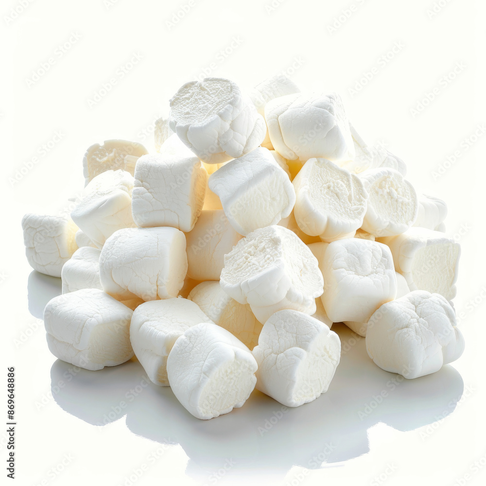 A pile of delicious marshmallows, isolated on a white background A pile of delicious marshmallows, isolated on a white background