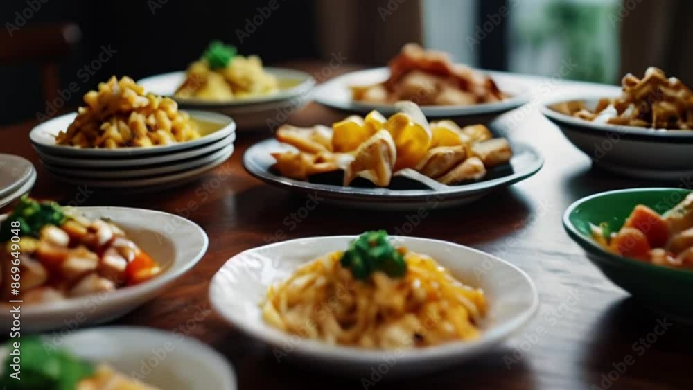 Variety of Delicious Dishes on a Wooden Table Variety of Delicious Dishes on a Wooden Table
