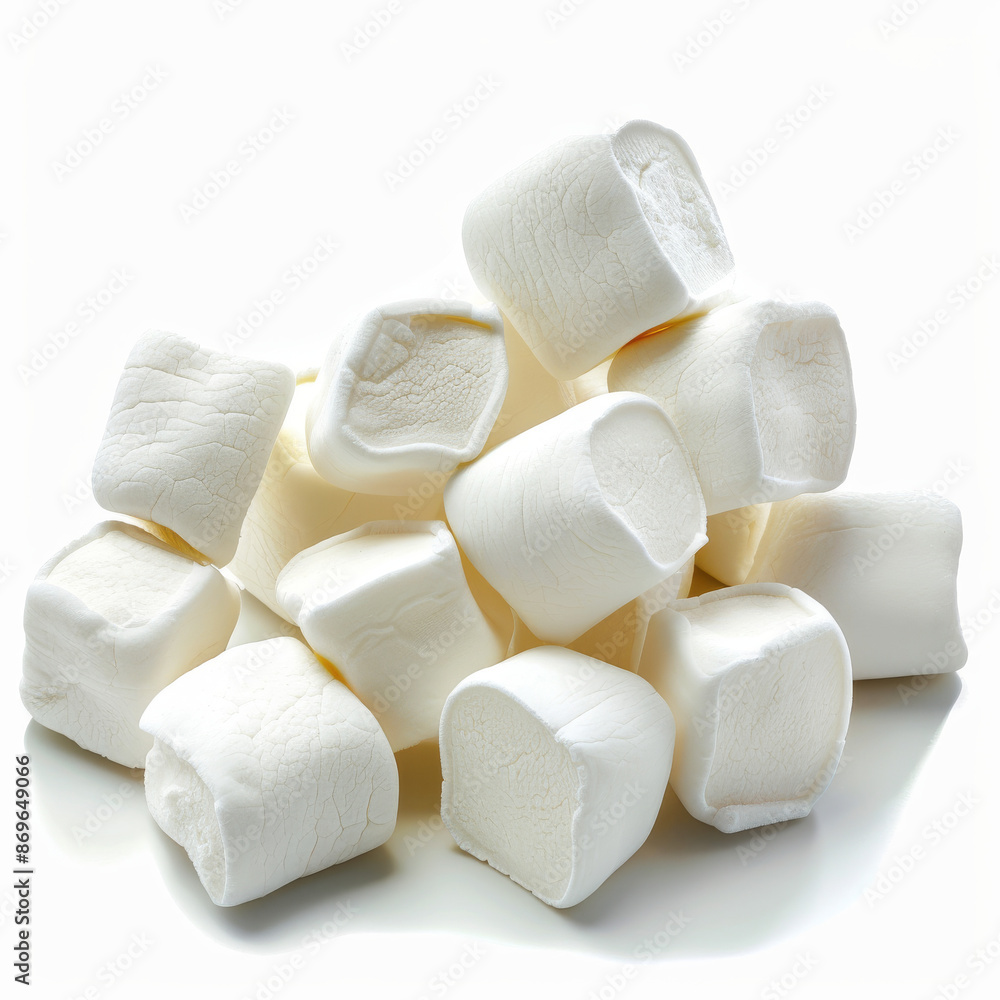 A pile of delicious marshmallows, isolated on a white background A pile of delicious marshmallows, isolated on a white background
