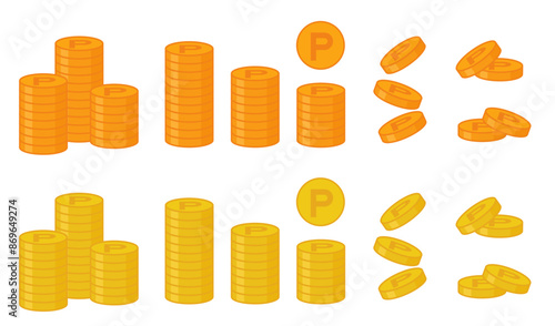 ポイント　コイン　イラスト　ベクター　セット　オレンジと金色