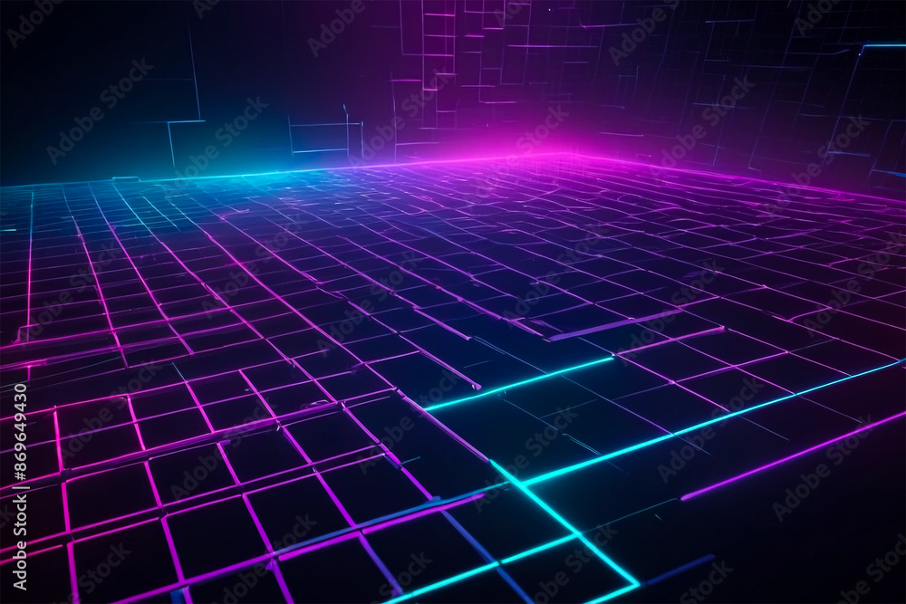 Futuristic Neon Grid with Glowing Horizon Line Background Futuristic Neon Grid with Glowing Horizon Line Background