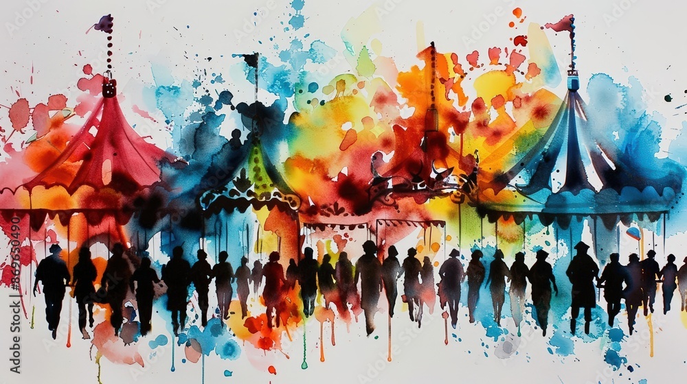 A Close-up Shot of a Watercolor silhouettes of a bustling cityscape with overlapping colors A Close-up Shot of a Watercolor silhouettes of a bustling cityscape with overlapping colors