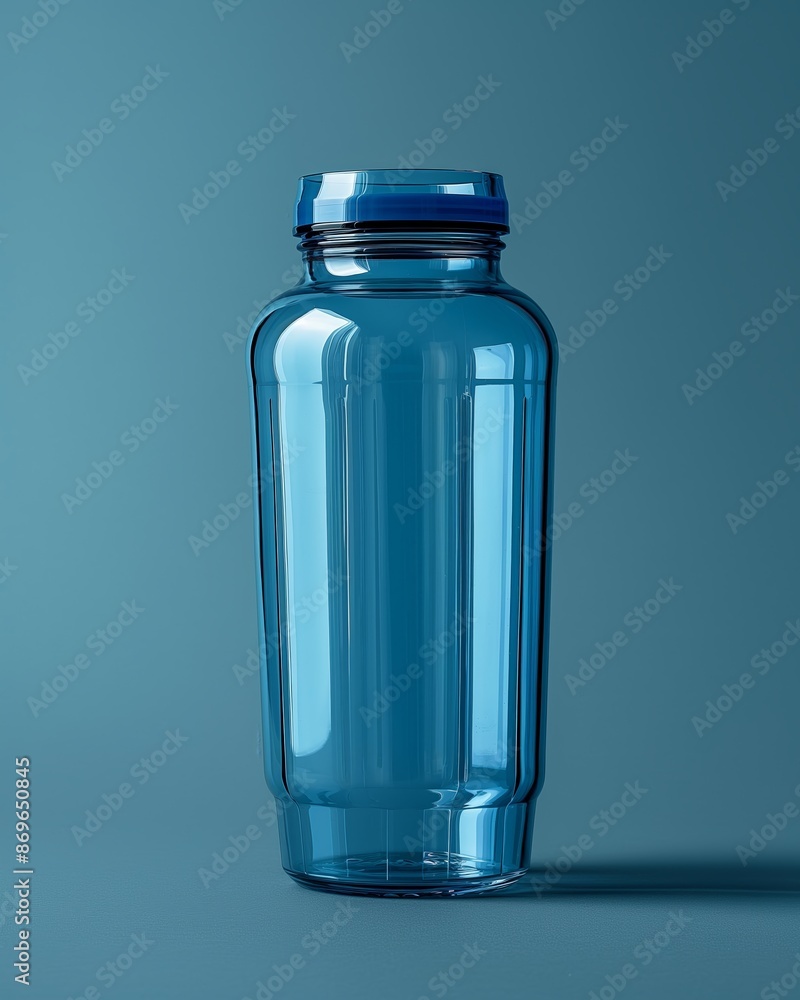 Transparent blue bottle on a blue background. Transparent blue bottle on a blue background.