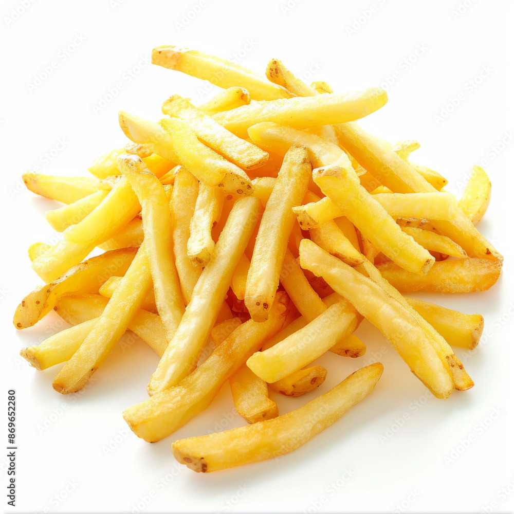 A heap of tasty potato fries, isolated on a white background A heap of tasty potato fries, isolated on a white background