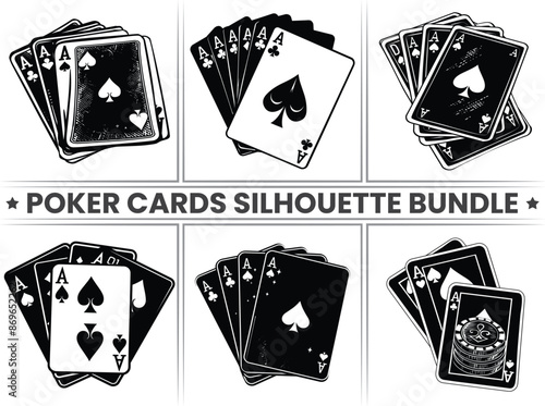 Silhouette set of Playing Card Suits - Poker and Casino Gambling Concept. Perfect for Jackpot Gaming and Sports Themes. Poker Card Silhouette bundle.