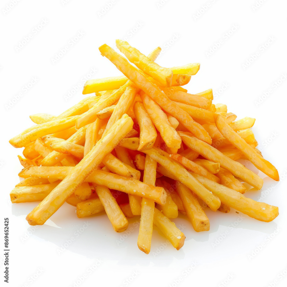 A heap of tasty potato fries, isolated on a white background A heap of tasty potato fries, isolated on a white background