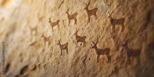 Evolution of Early Symbolic Communication Detailed View of Prehistoric Cave Paintings. Concept Prehistoric Art, Cave Paintings, Symbolic Communication