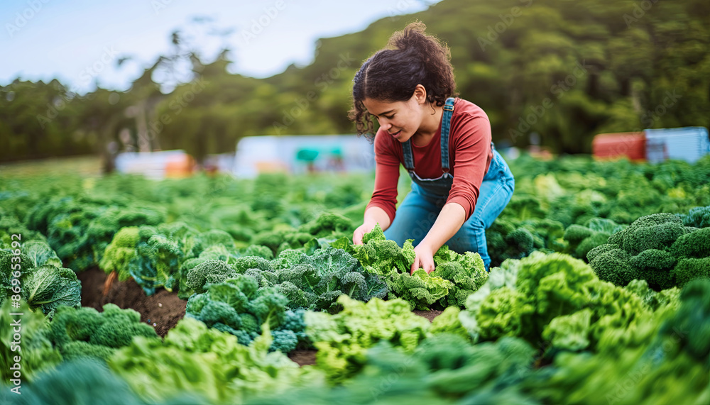 Green salad harvesting moment. Two workers in the field collecting healthy broccoli plants. Agriculture industry and local small business concept image. Green salad harvesting moment. Two workers in the field collecting healthy broccoli plants. Agriculture industry and local small business concept image.