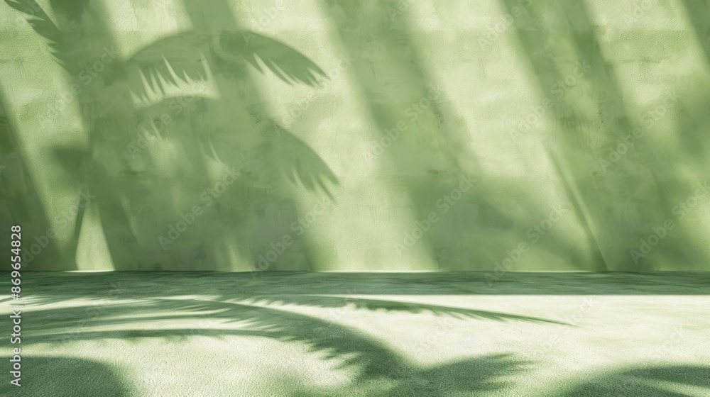 Green tropical palm tree shadows cast on a wall, creating a calming and natural background perfect for nature-inspired designs. Green tropical palm tree shadows cast on a wall, creating a calming and natural background perfect for nature-inspired designs.