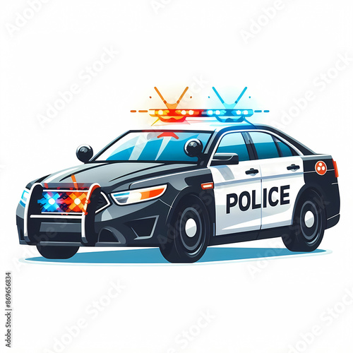 Black police car modern vector illustration isolated on a white background