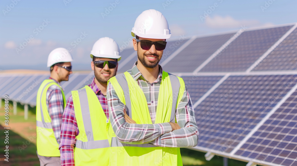 Solar Panel Workers. Industrial Solar Energy Installation and Maintenance Solar Panel Workers. Industrial Solar Energy Installation and Maintenance