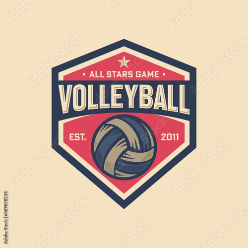 Volleyball Championship Logo Emblem Design Template. Vector Illustration