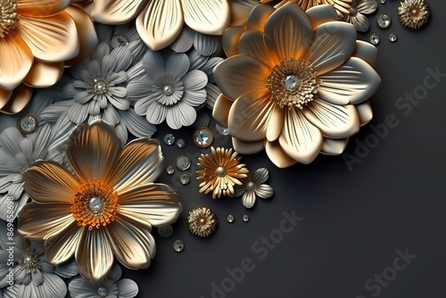 Beautiful abstract jewelry in the form of a variety of flowers. © Osadchyi_I