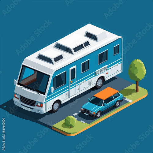 Isometric Motorhome Vector Illustration