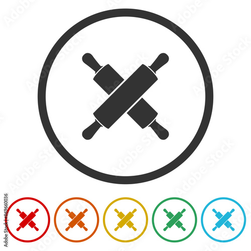 Rolling pin icon. Set icons in color circle buttons