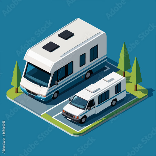 RV Camping Isometric Stock Vector
