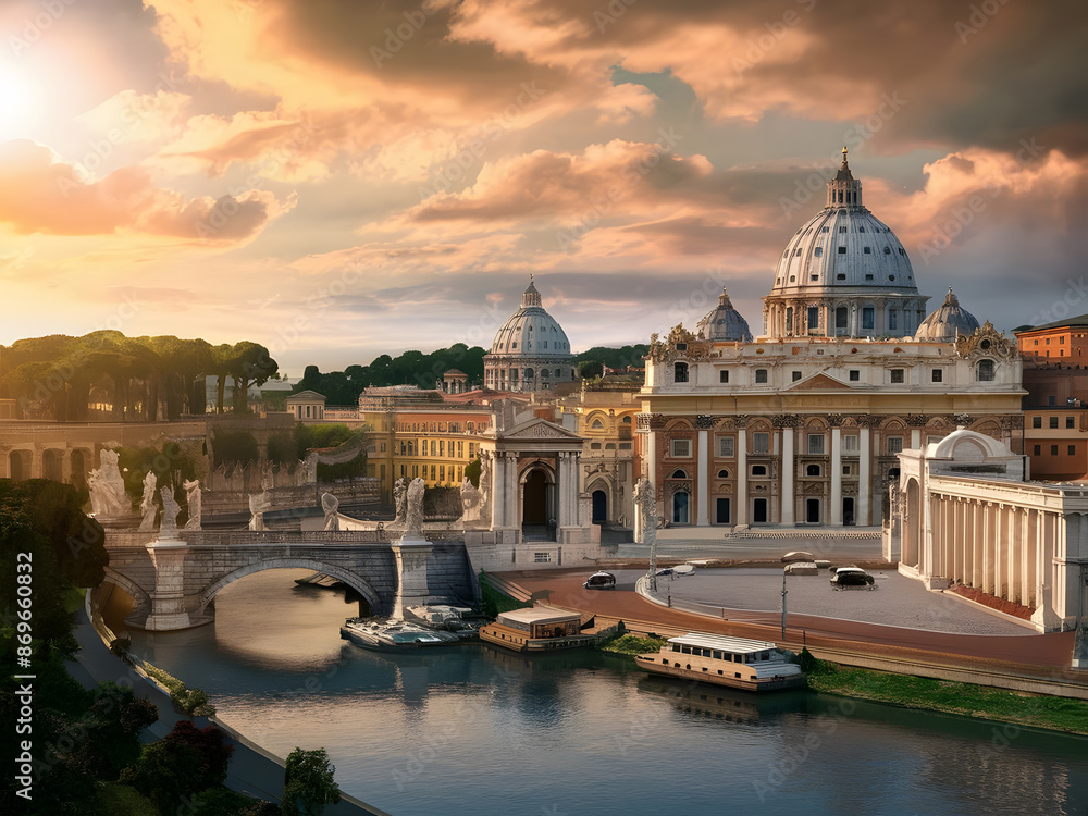 Fototapeta premium Vista panorámica de la Ciudad del Vaticano desde un punto de vista elevado