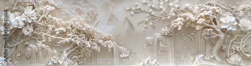 3d white flower Wallpaper Background golden art for digital printing wallpaper, mural, custom design wallpaper. AI generated illustration
