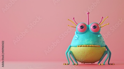 Funny cartoon monster on pink background