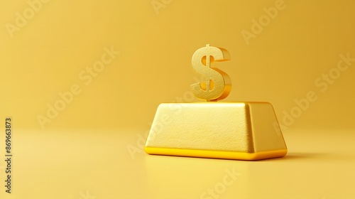 Gold dollar symbol on gold pedestal