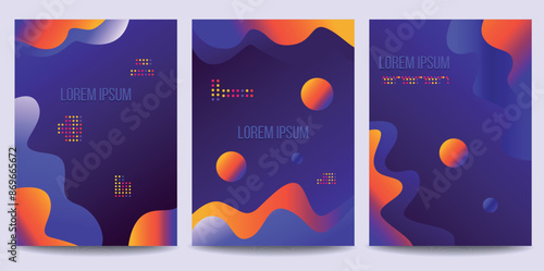 Diseño de plantilla de portadas modernas simples. Conjunto de degradados de medios tonos geométricos mínimos para presentaciones, revistas, volantes, informes anuales, carteles y tarjetas de visita.