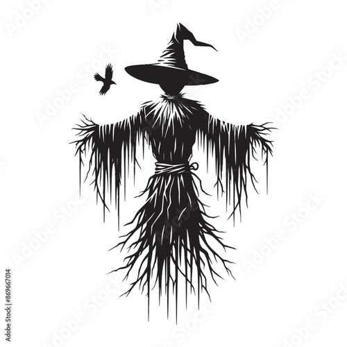 Scarecrow scary halloween character silhouette vector illustration isolated on white background