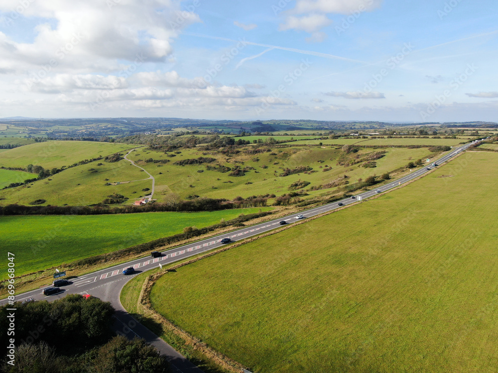 An aerial picture of the busy A 37 road crossing rolling countryside in Dorset near Yeovil An aerial picture of the busy A 37 road crossing rolling countryside in Dorset near Yeovil