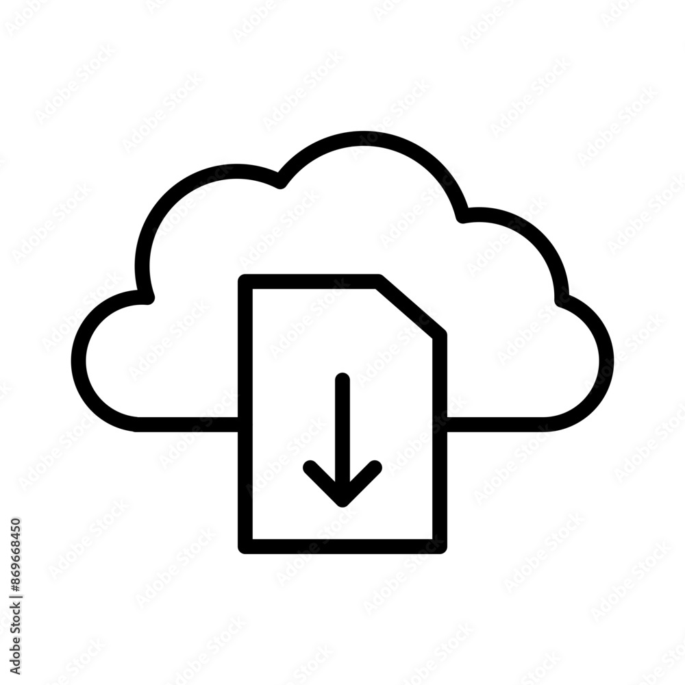 Cloud download file icon linear logo mark in black and white Cloud download file icon linear logo mark in black and white