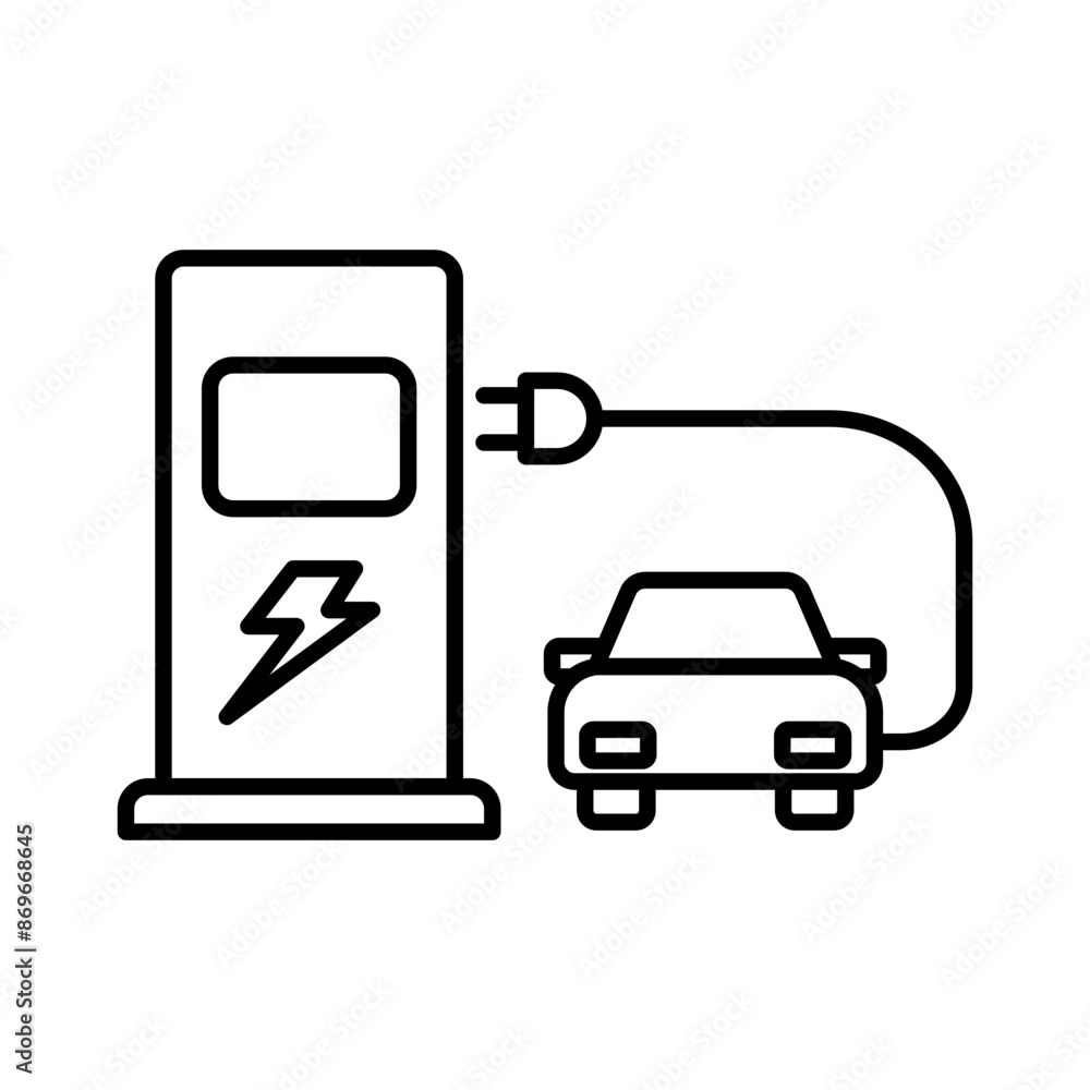 Electric Car Charging icon linear logo mark in black and white Electric Car Charging icon linear logo mark in black and white