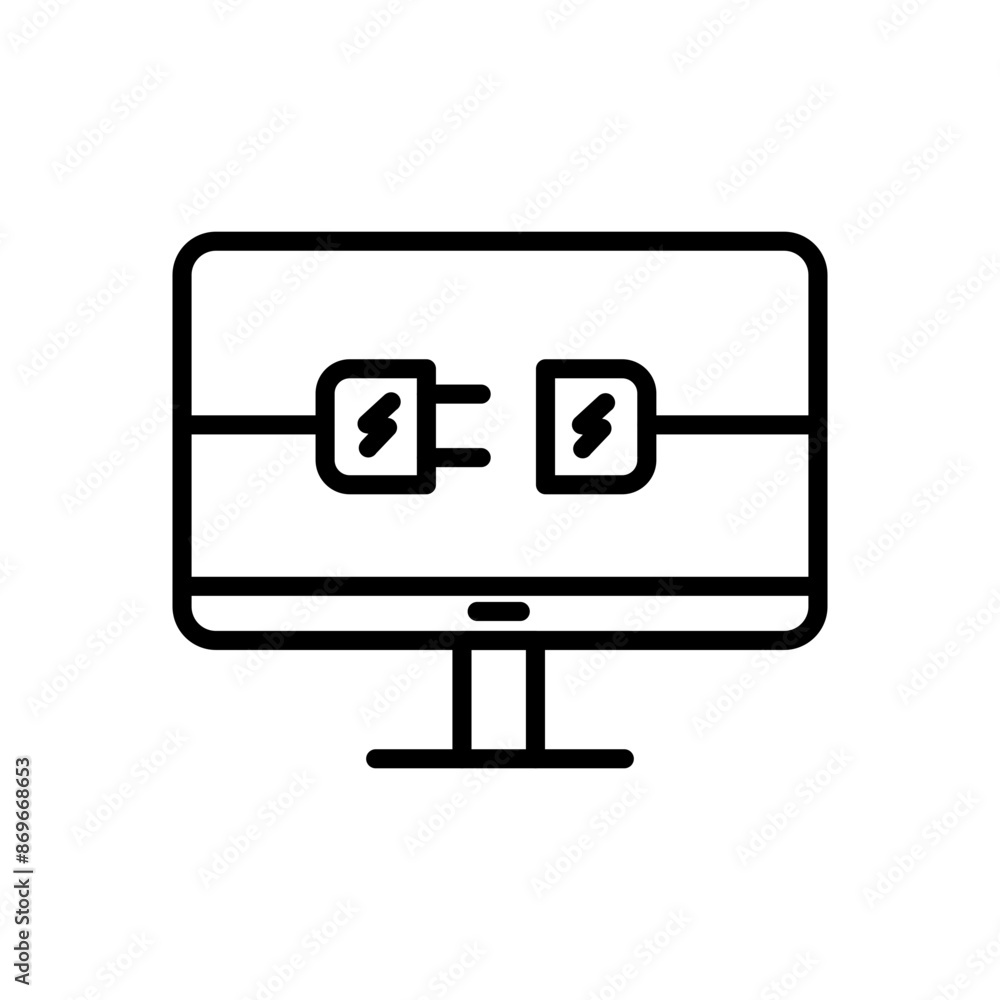 Electric Computer icon linear logo mark in black and white Electric Computer icon linear logo mark in black and white