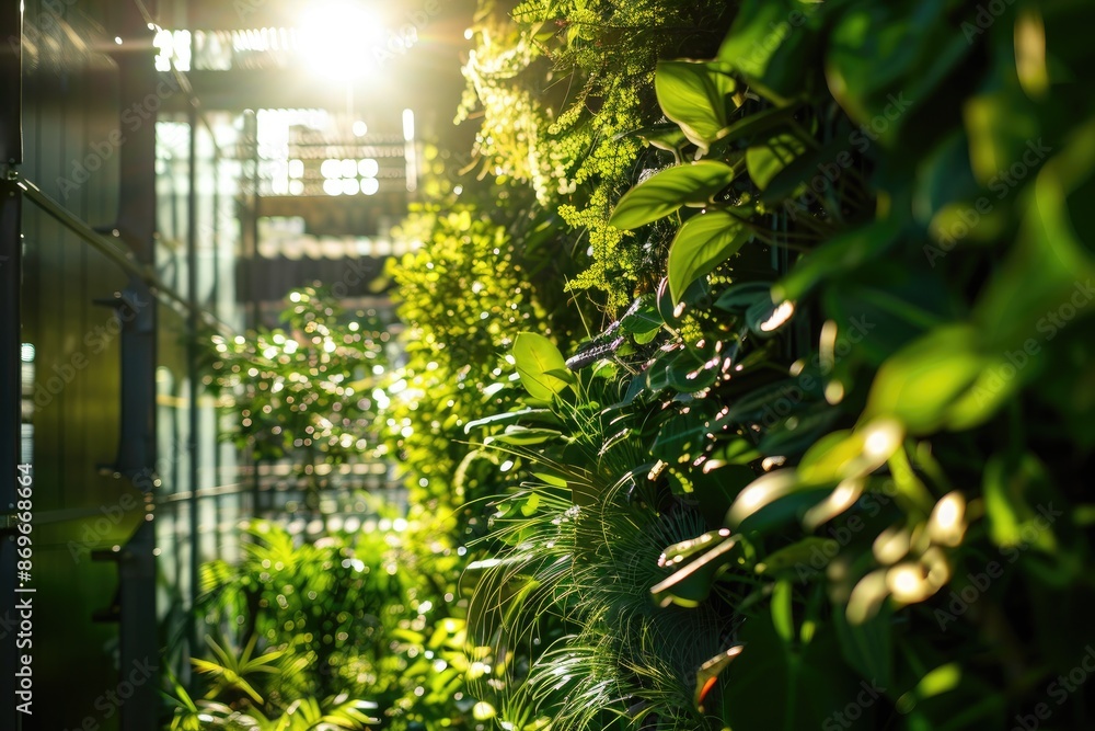 Fototapeta premium Natural Light and Green Walls Encourage Productivity in Eco-Friendly Office Space