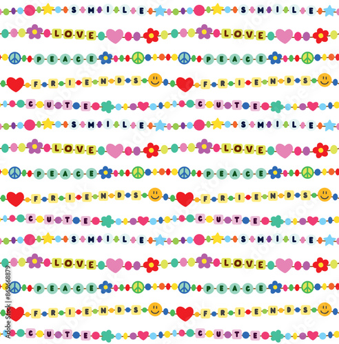 Seamless pattern with friendship bracelets. Cartoon vector colorful background in flat style	