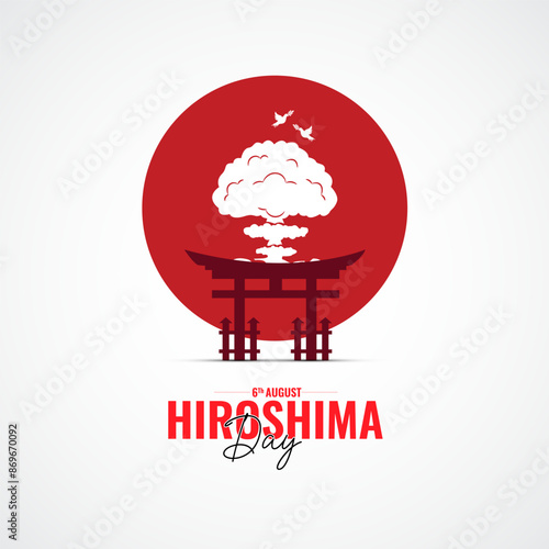 Hiroshima Day creative typography logo lettering Vector Illustration on 6 August with Peace Dove Bird and Nuclear Explosion Background 
, Hiroshima Day. Atomic bombing victims. Vector illustration