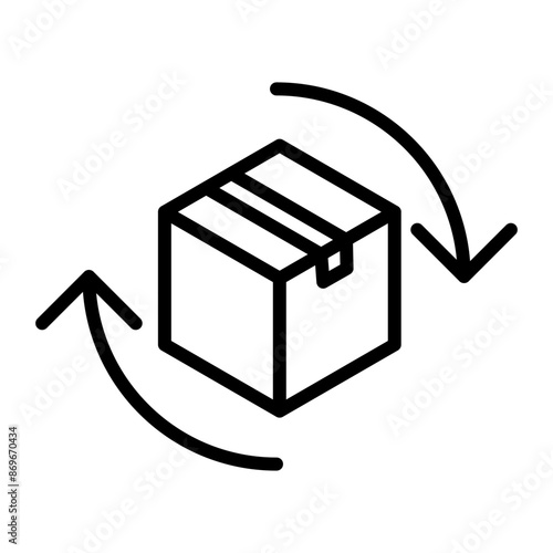 product return Box icon linear logo mark in black and white
