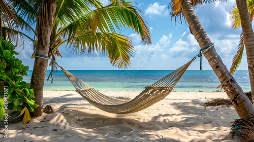 Serene Beachside Hammock between Palm Trees