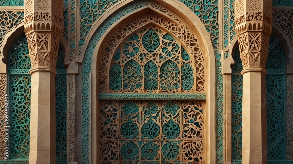 Obraz premium mosque color ornamental patterned stone relief in arabic , islamic