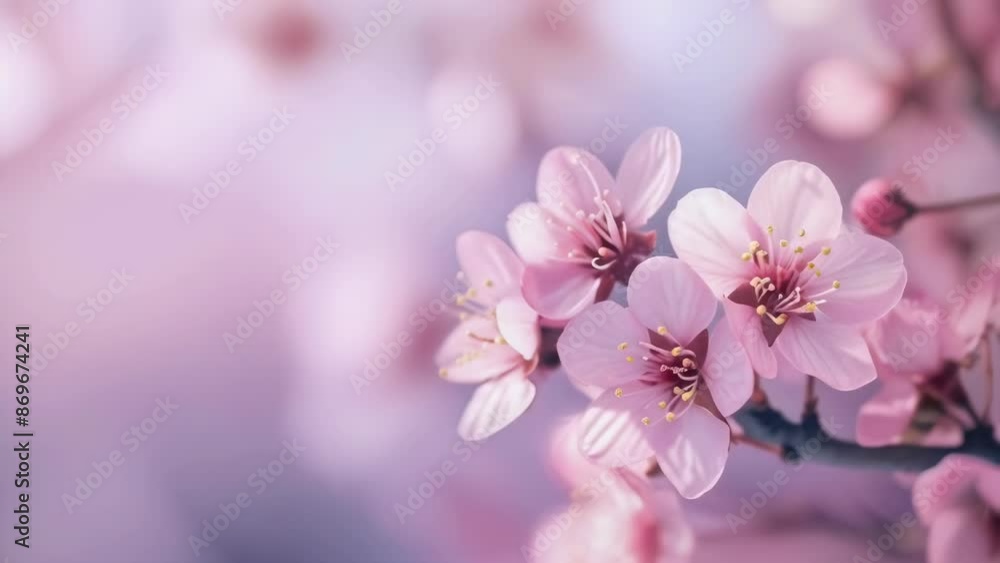 A detailed close-up of delicate pink cherry blossoms in full bloom on a tree branch. The soft pastel colors and bokeh background evoke a serene springtime atmosphere. A detailed close-up of delicate pink cherry blossoms in full bloom on a tree branch. The soft pastel colors and bokeh background evoke a serene springtime atmosphere.
