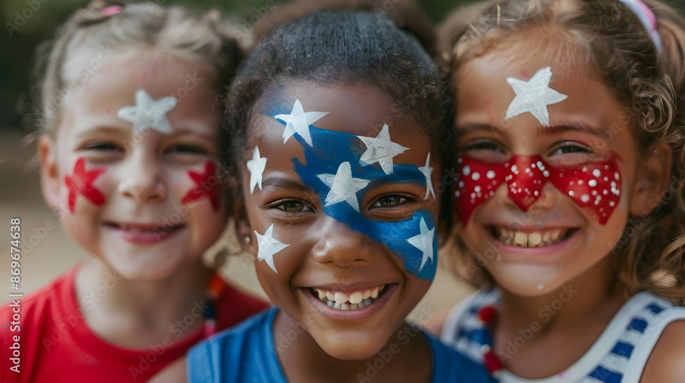 Patriotic Face Paint: Children with faces painted in red, white, and blue for Independence Day.
Patriotic Face Paint: Children with faces painted in red, white, and blue for Independence Day.