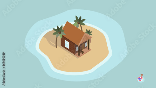 A lonely house in the middle of the ocean