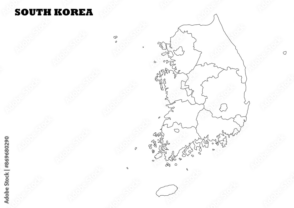 South Korea Map. State map of North Korea. Administrative map of South Korea with states names in outline. South Korea Map. State map of North Korea. Administrative map of South Korea with states names in outline.