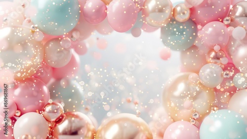 A bunch of pink and blue balloons in a wavy pattern. The balloons are scattered all over the image, creating a sense of movement and energy