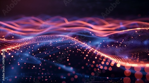 Abstract purple background of glowing data lines and dots
