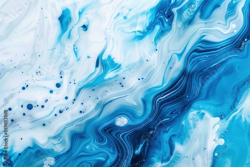 Ethereal blue swirls and bubbles float on a white, textured surface, evoking the calming beauty of epoxy resin art.