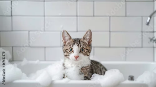 Obraz Kitten in a Bathtub with Bubbles