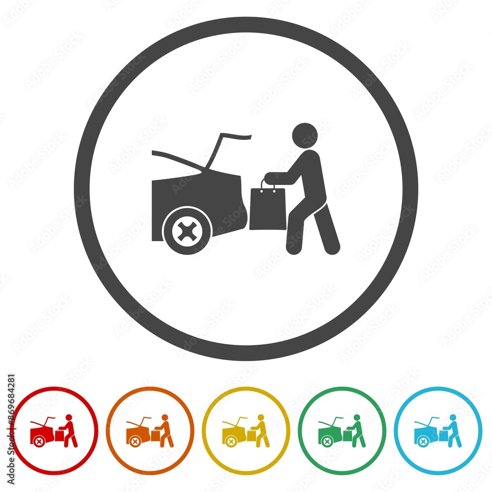 Curbside pickup icon. Set icons in color circle buttons Curbside pickup icon. Set icons in color circle buttons